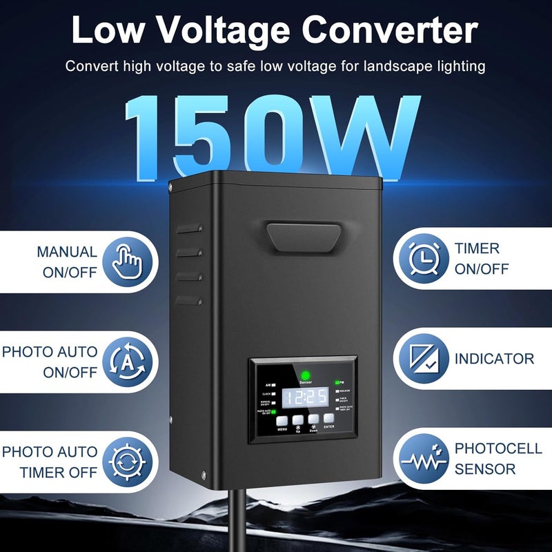 ROLANCHE 150W Low Voltage Landscape Transformer, Landscape Lighting Transformer with Timer and photocell Sensor, 120V AC to 12V/15V AC Outdoor Weatherproof Low Voltage Transformers for Landscape Lighting - Image 3